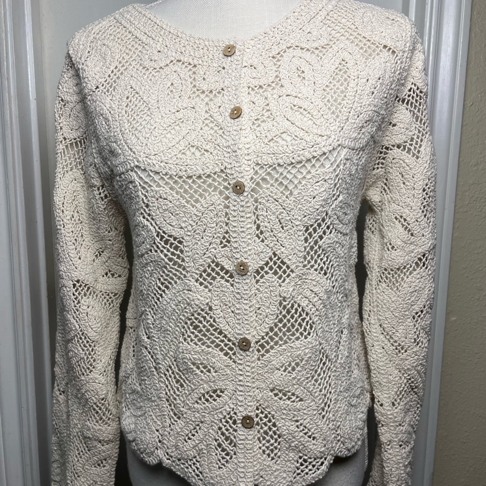 Cream Cable Knit Cardigan Sweater